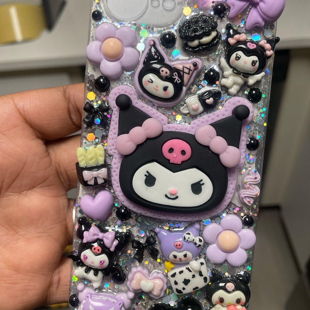 Sanrio Kuromi Purple Black Glitter Decoden Phone Case
